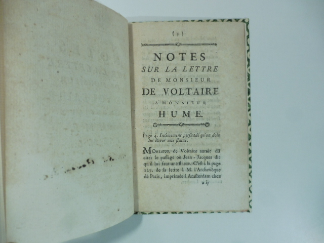Notes sur la lettre de Monsieur de Voltaire à Monsieur Hume par M. L.